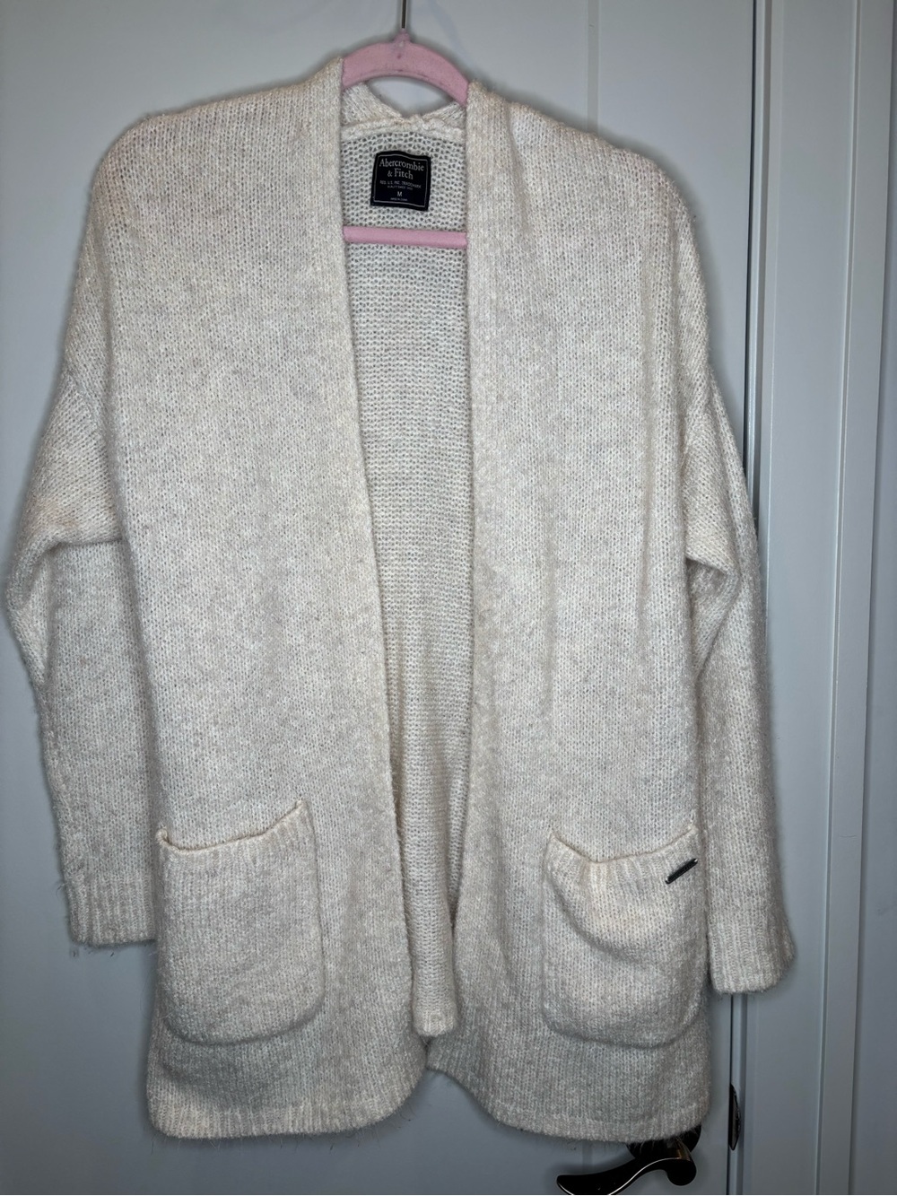 Abercrombie & Fitch Cream Open-Front Pocket Cardigan